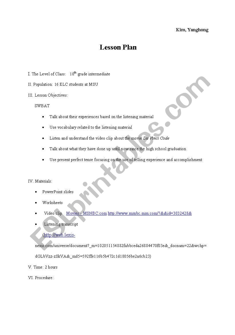 lesson plan worksheet