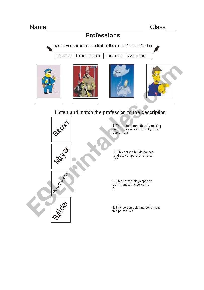 Professions worksheet