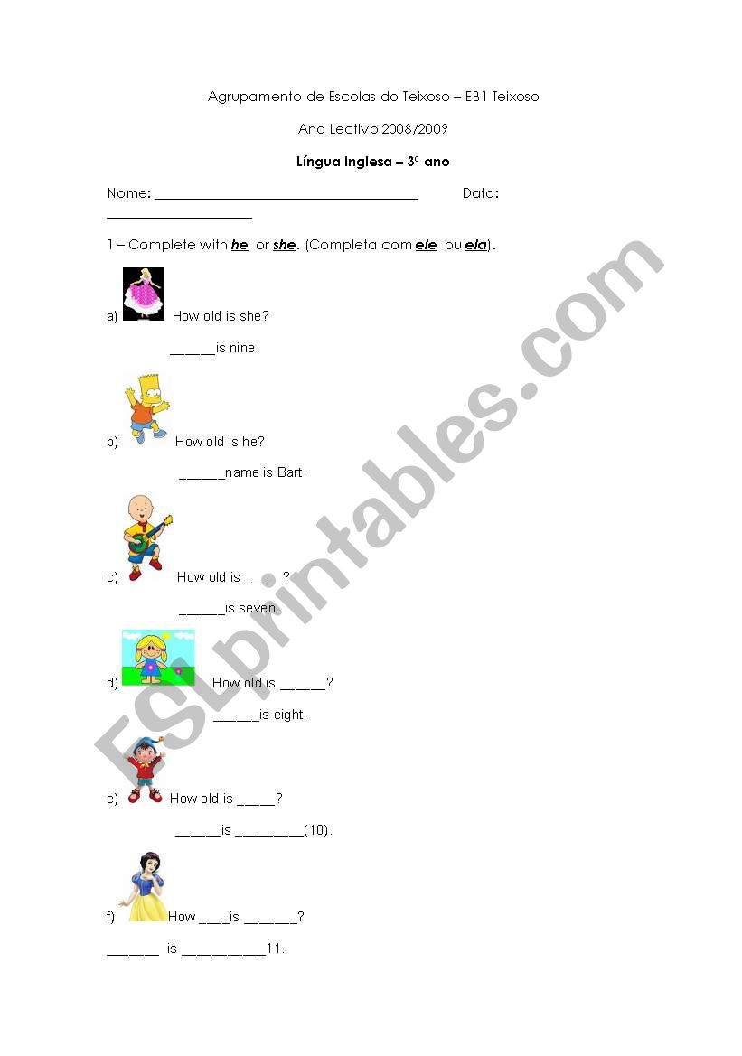 Age worksheet