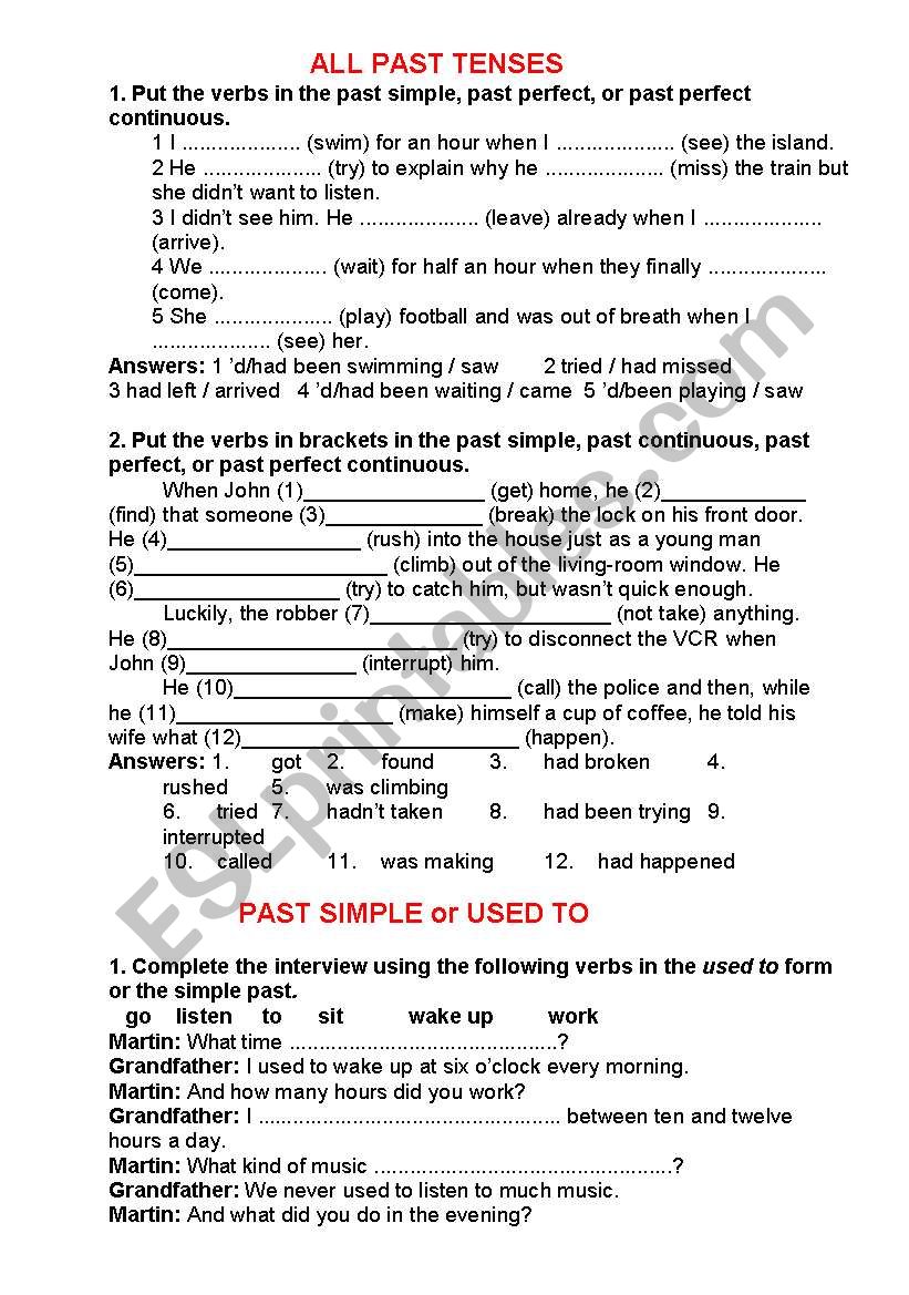 Past Tense Exercise Worksheet Pdf