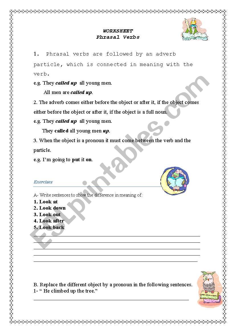 Phrasal Verbs explanation worksheet