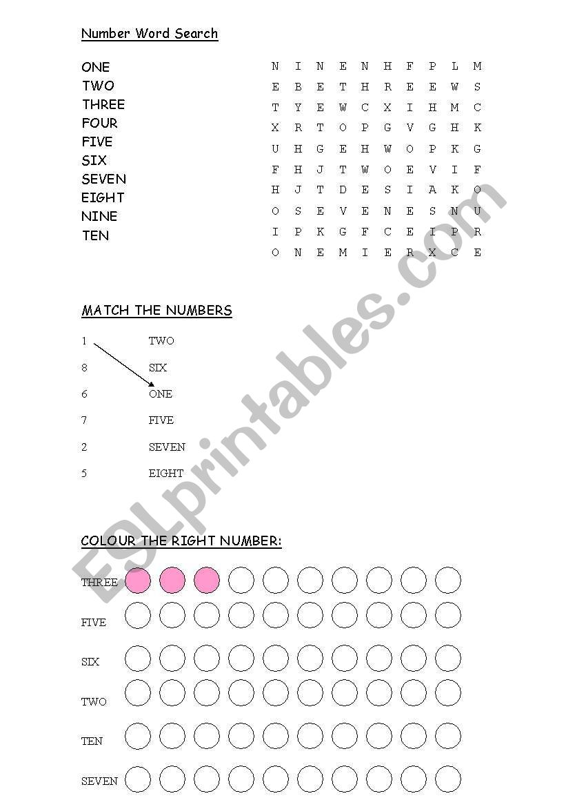 numbers worksheet