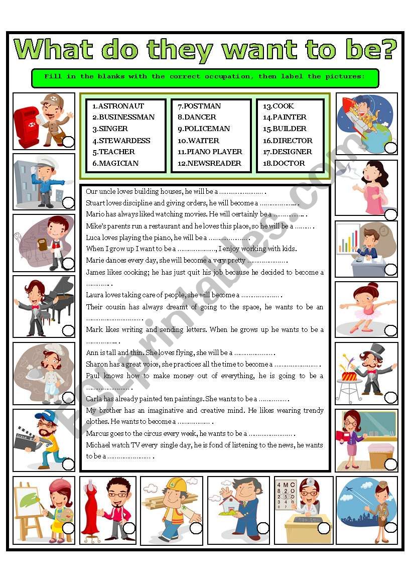 WHAT DO THEY WANT TO BE? worksheet