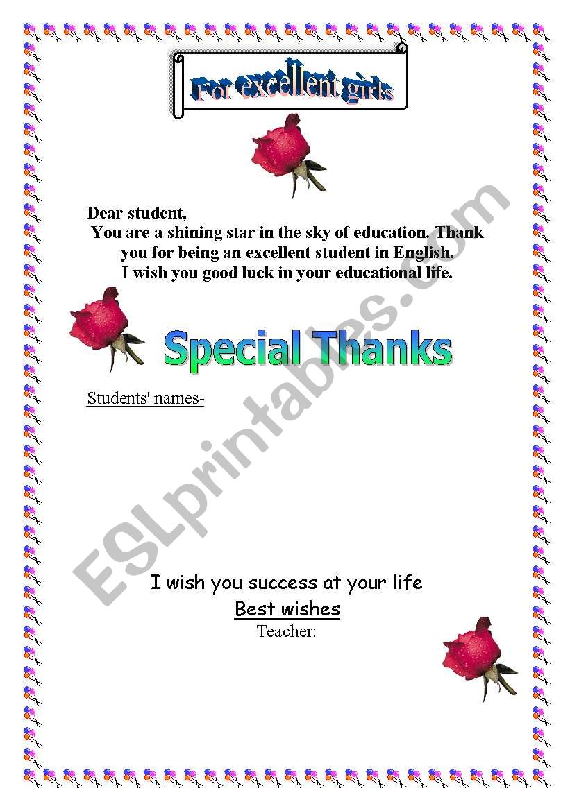 Thanking Certificate for excellent students