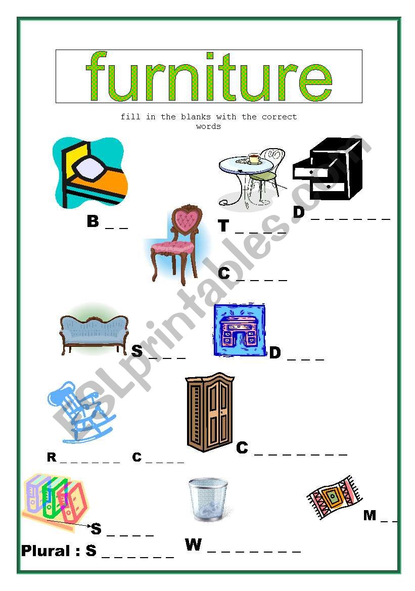 furniture worksheet worksheet
