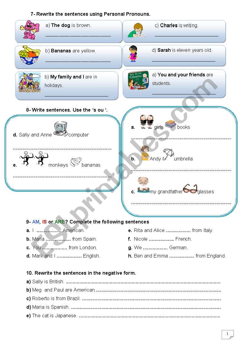5th form test- 2nd part: 2 pages (countries and nationalities; verb to be-all forms; personal pronouns and possessive case)