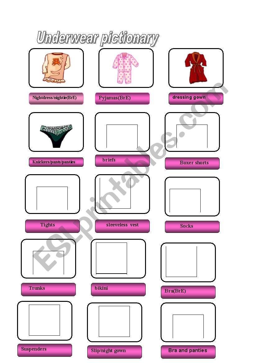 Underwear Pictionary! worksheet