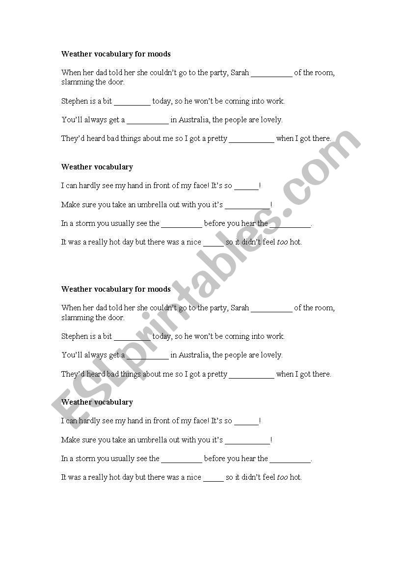 Weather and moods worksheet