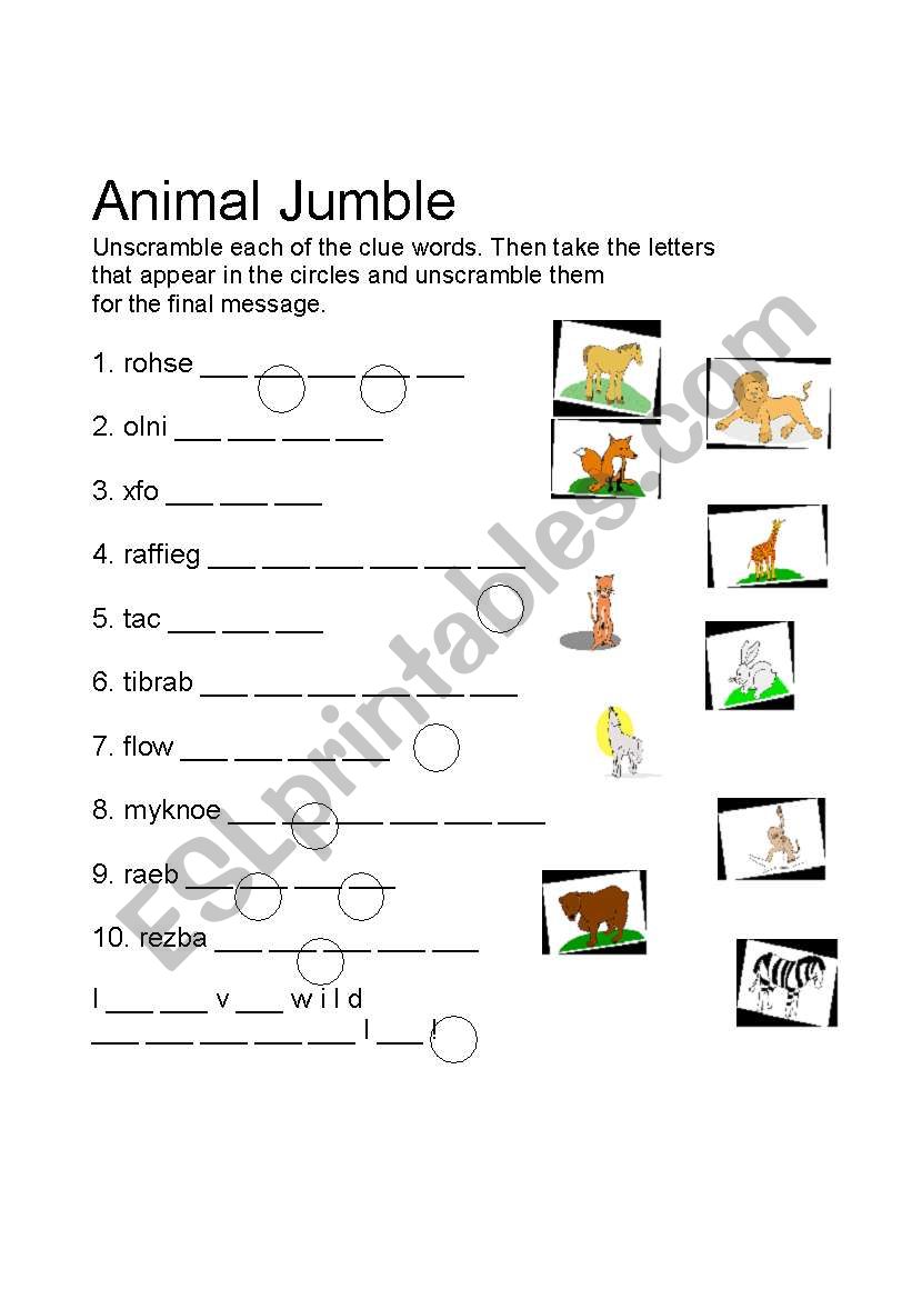 Animal Jumble worksheet