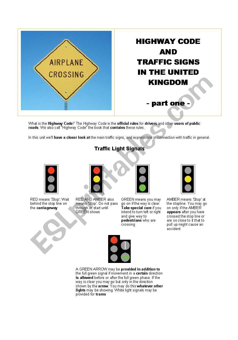 Highway code in England worksheet