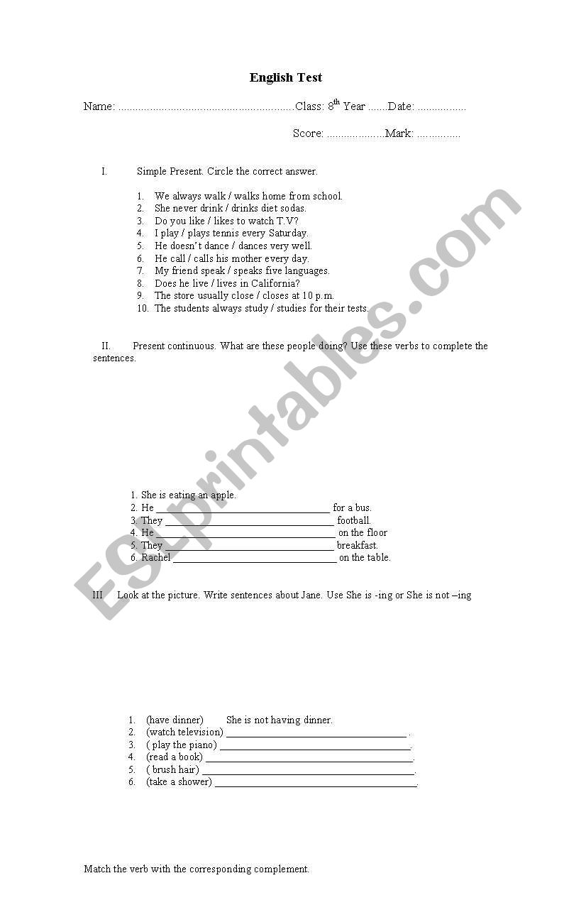 quiz simple present -present continuous