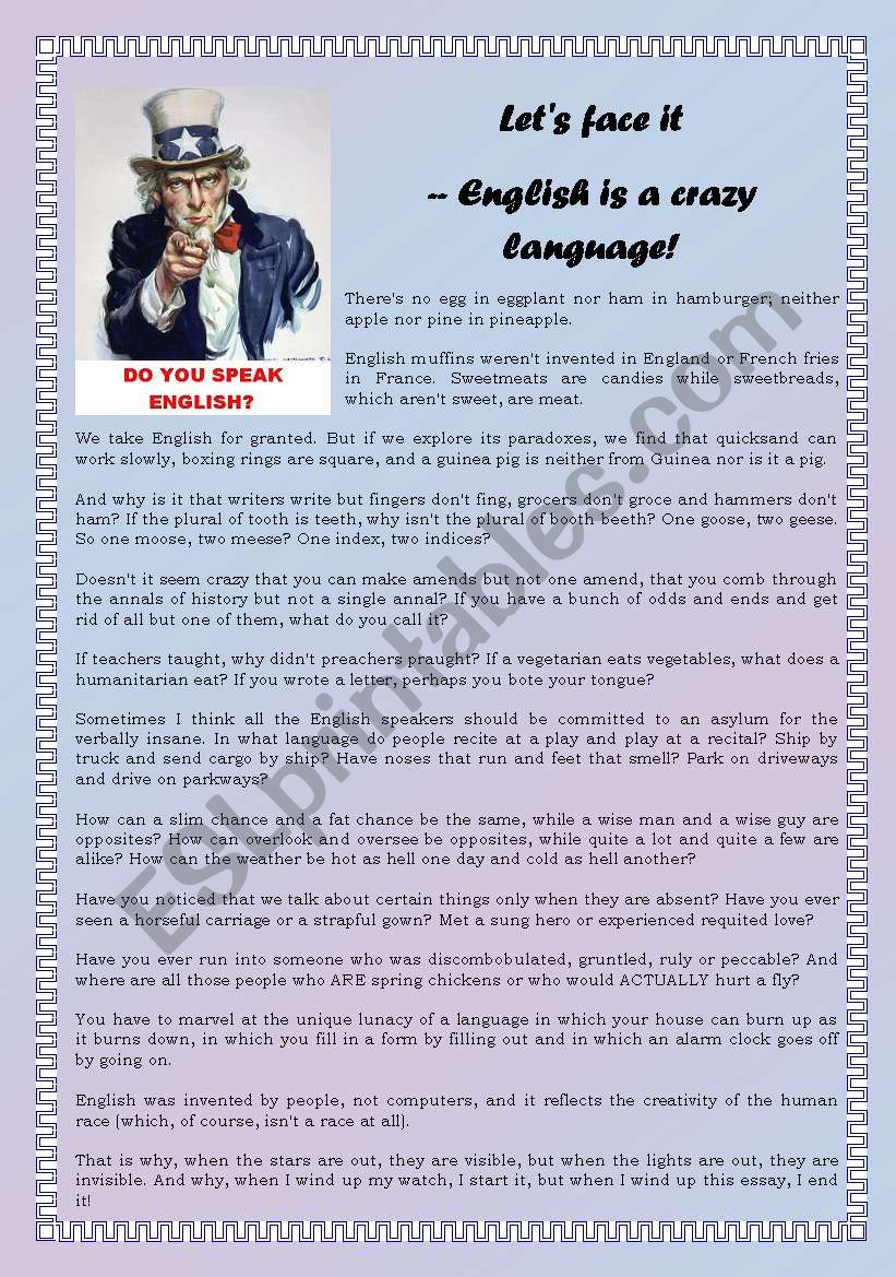 English is a crazy language! worksheet