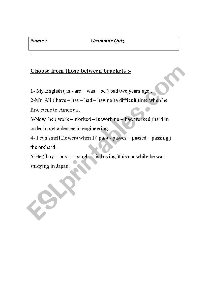grammar quiz worksheet