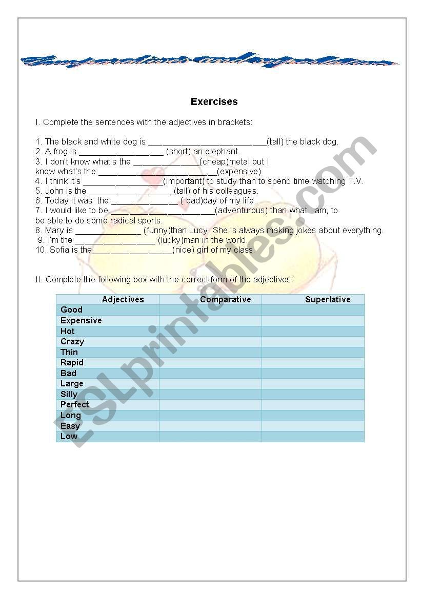 Comparatives and Superlatives worksheet