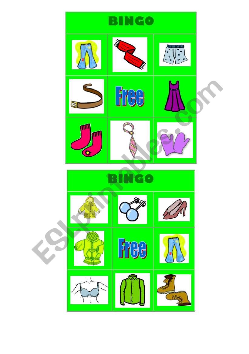 CLOTHES BINGO worksheet