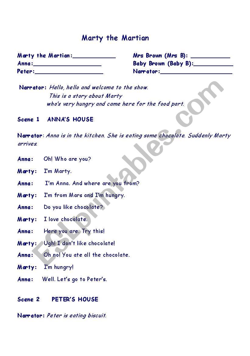 Marty the Martian - a play worksheet