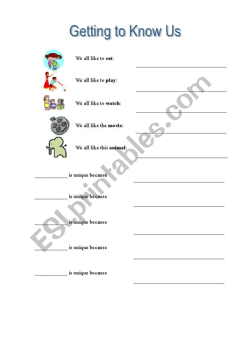Getting to Know Us worksheet