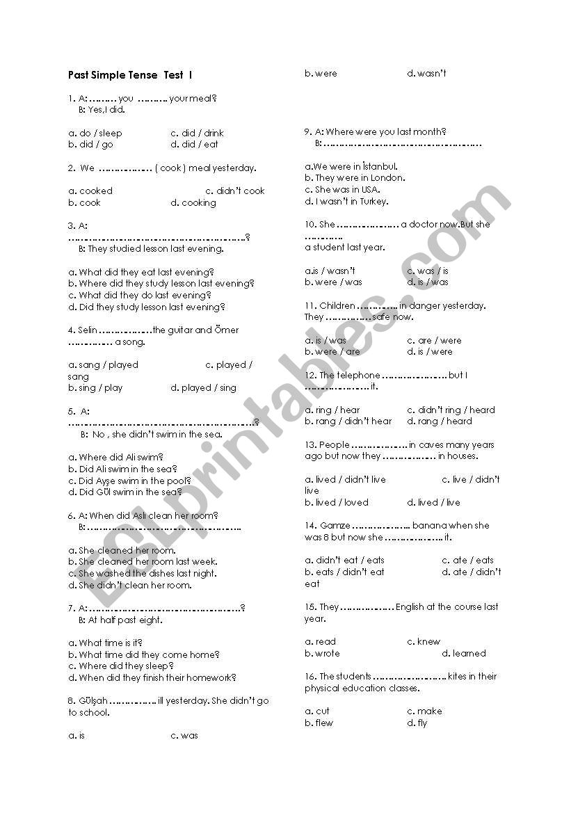 past simple tense worksheet