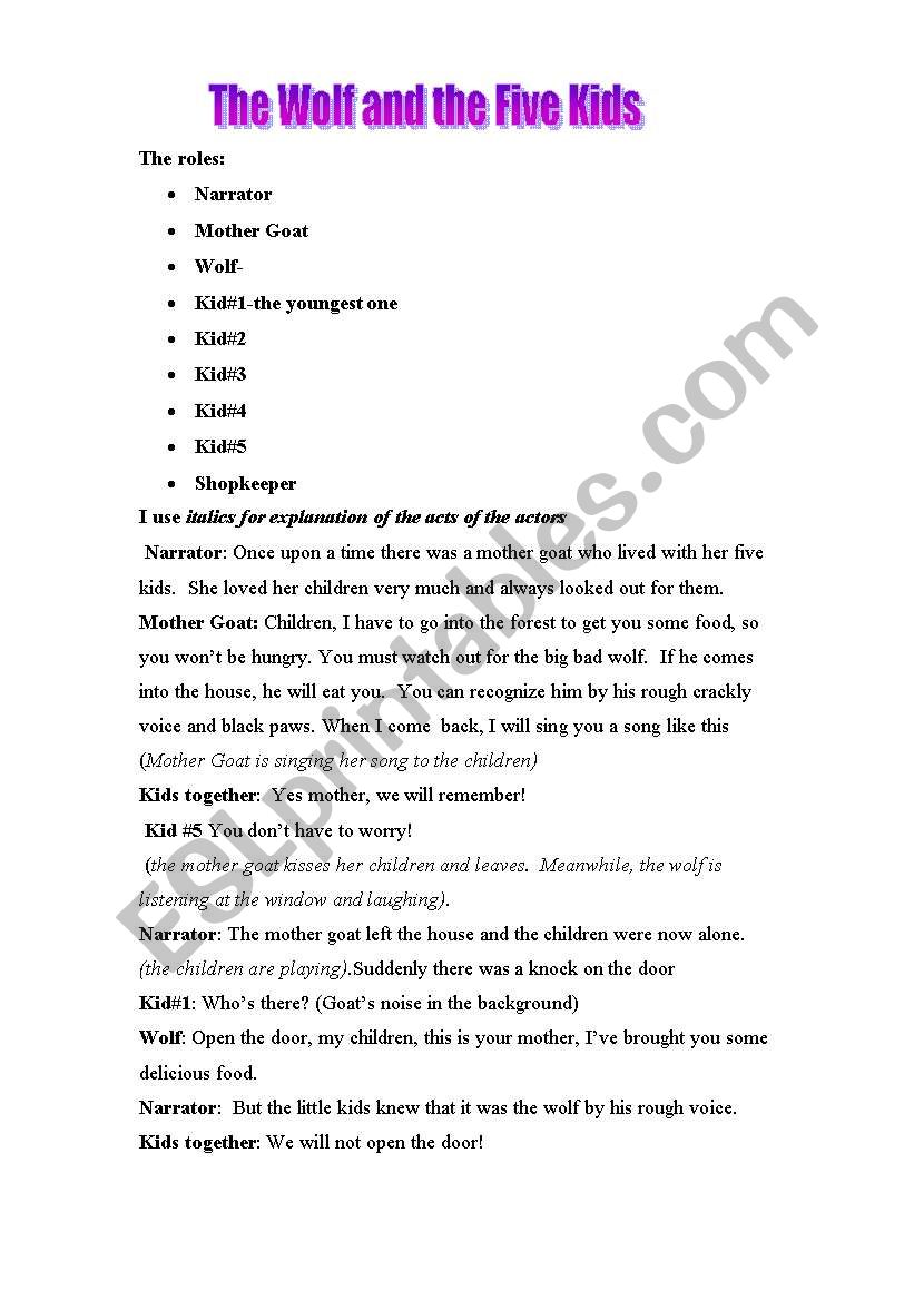 Thw Wolf and the Five kids worksheet