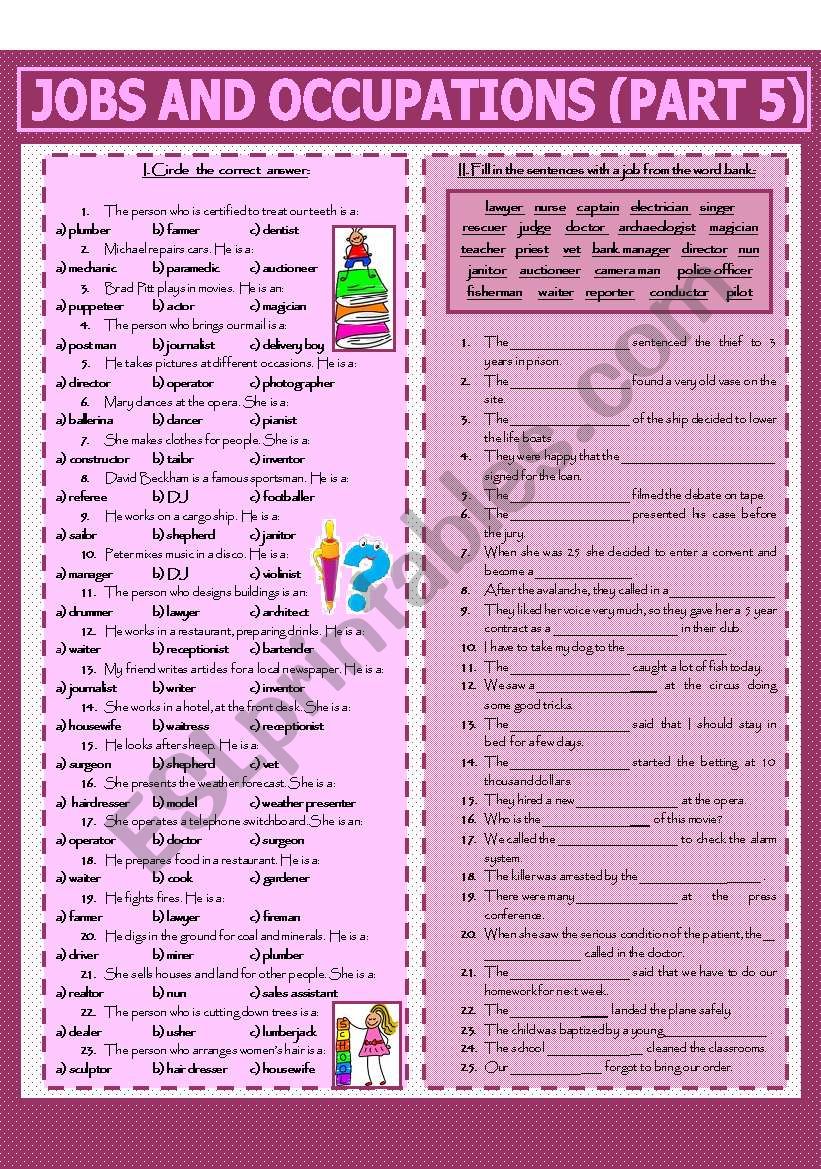 JOBS AND OCCUPATIONS (5 - 5) worksheet