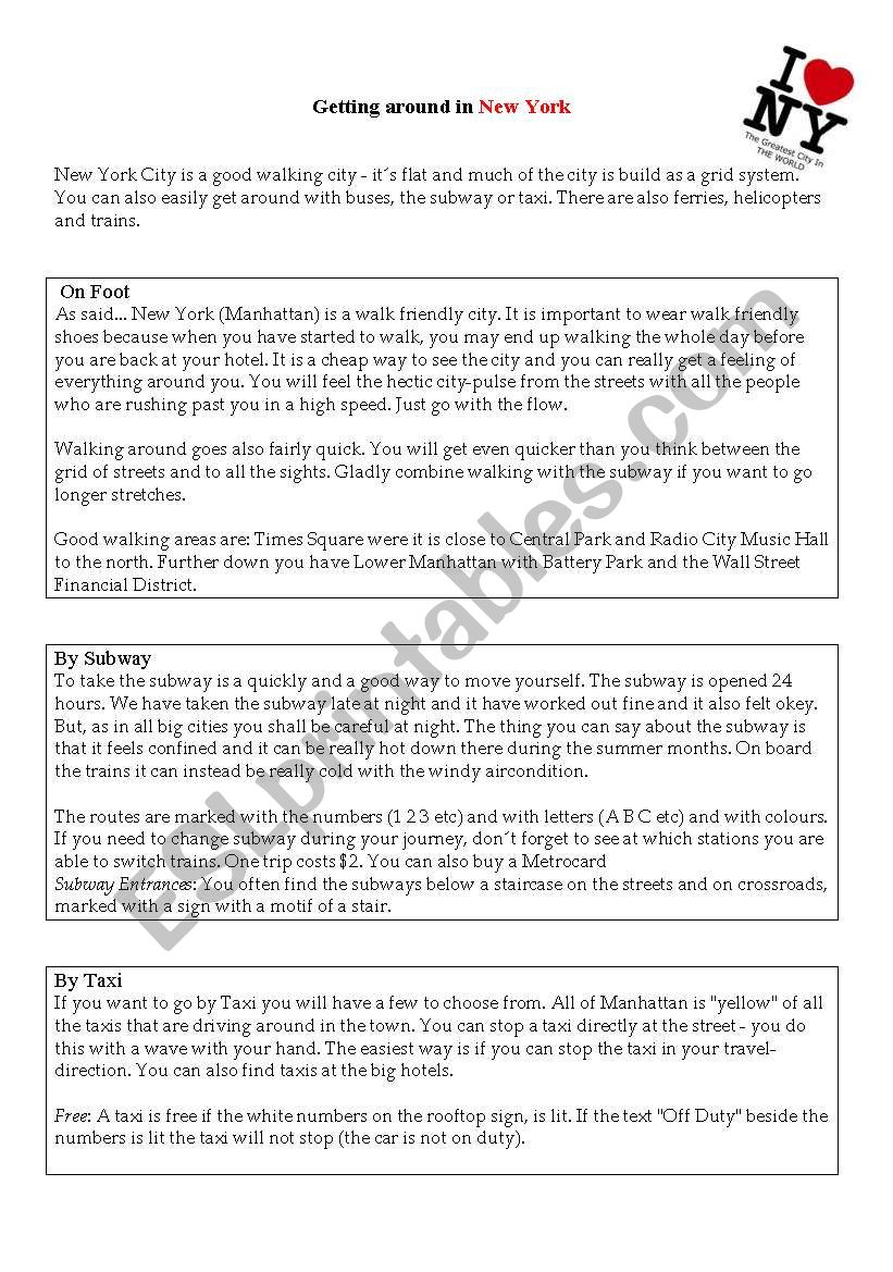 Getting around the New York worksheet