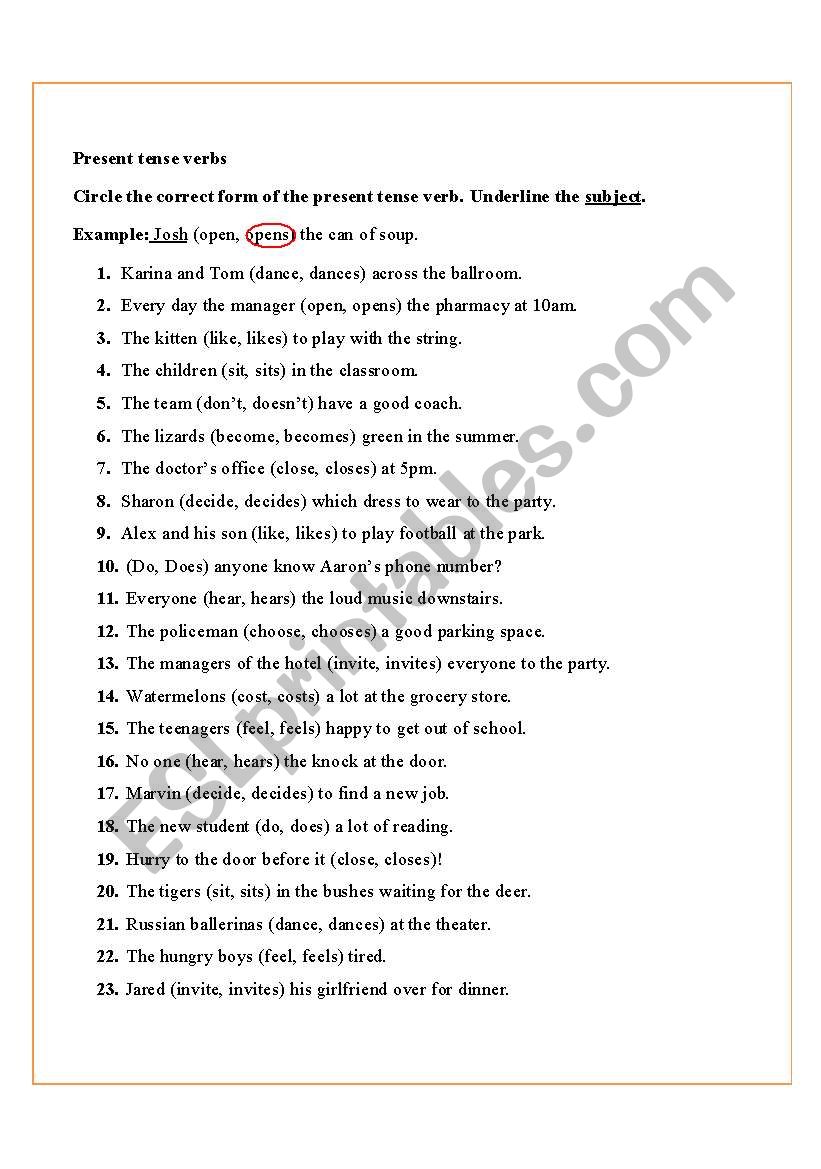 Simple Present Worksheet worksheet