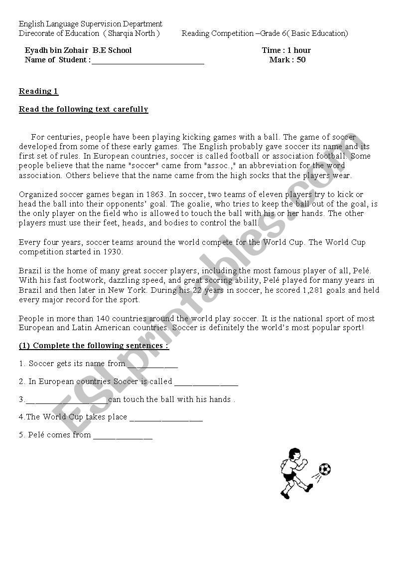 Soccer or Football  worksheet