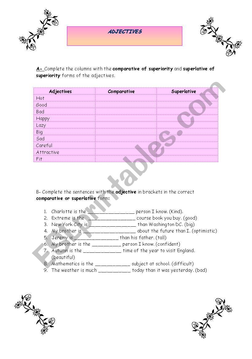 Adjectives worksheet
