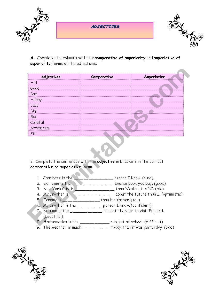 Adjectives worksheet