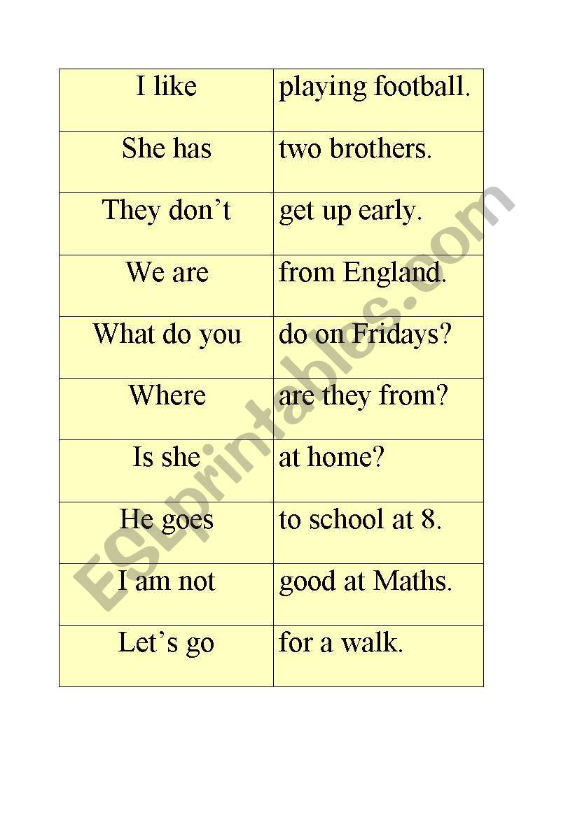 Matching sentences/Present Simple
