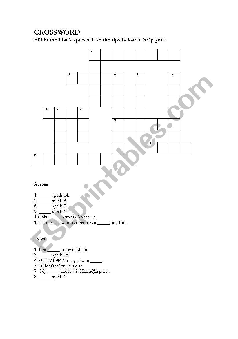 Crossword worksheet