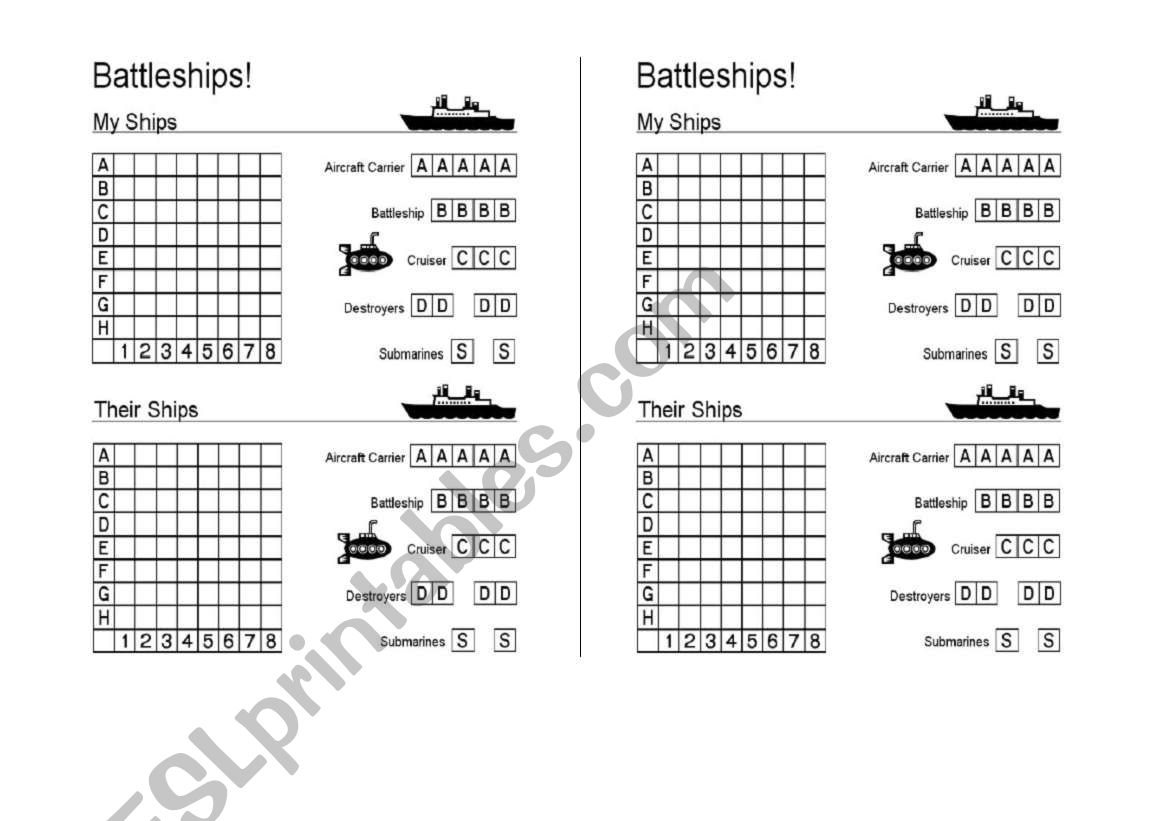 Battleship! worksheet