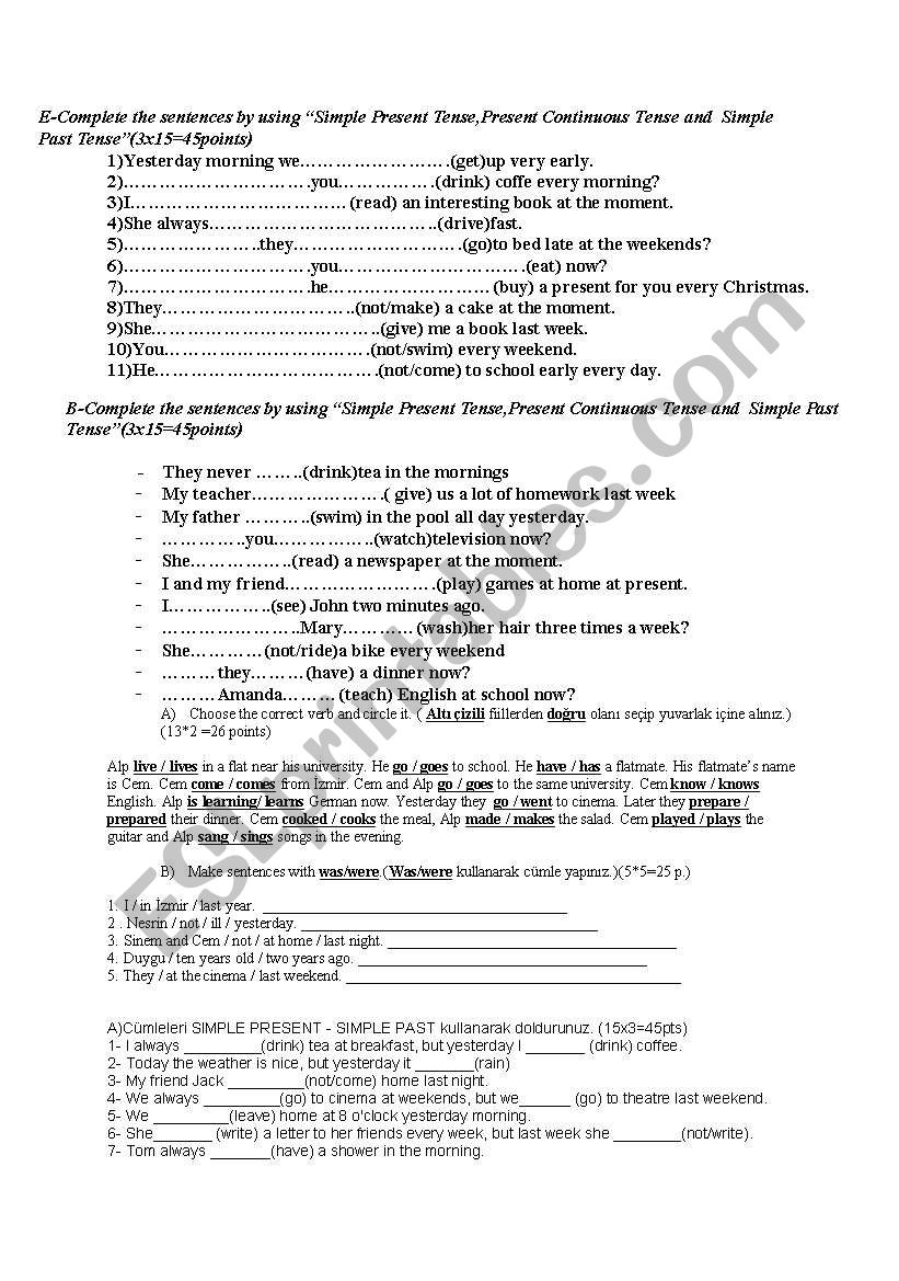 Tenses worksheet