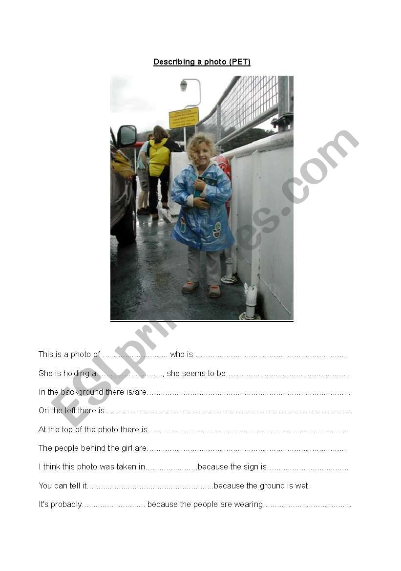 PET speaking Describe a photo worksheet