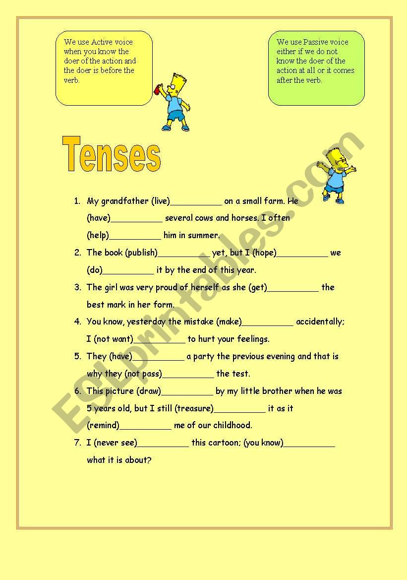 12  Page teaching Tenses (Active and Passive) With KEY