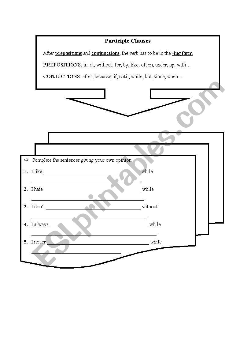 Participle Clauses worksheet