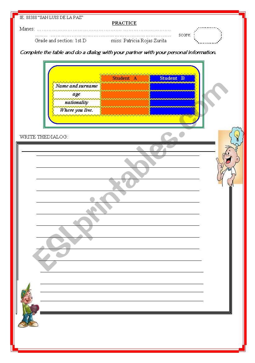 personal information worksheet