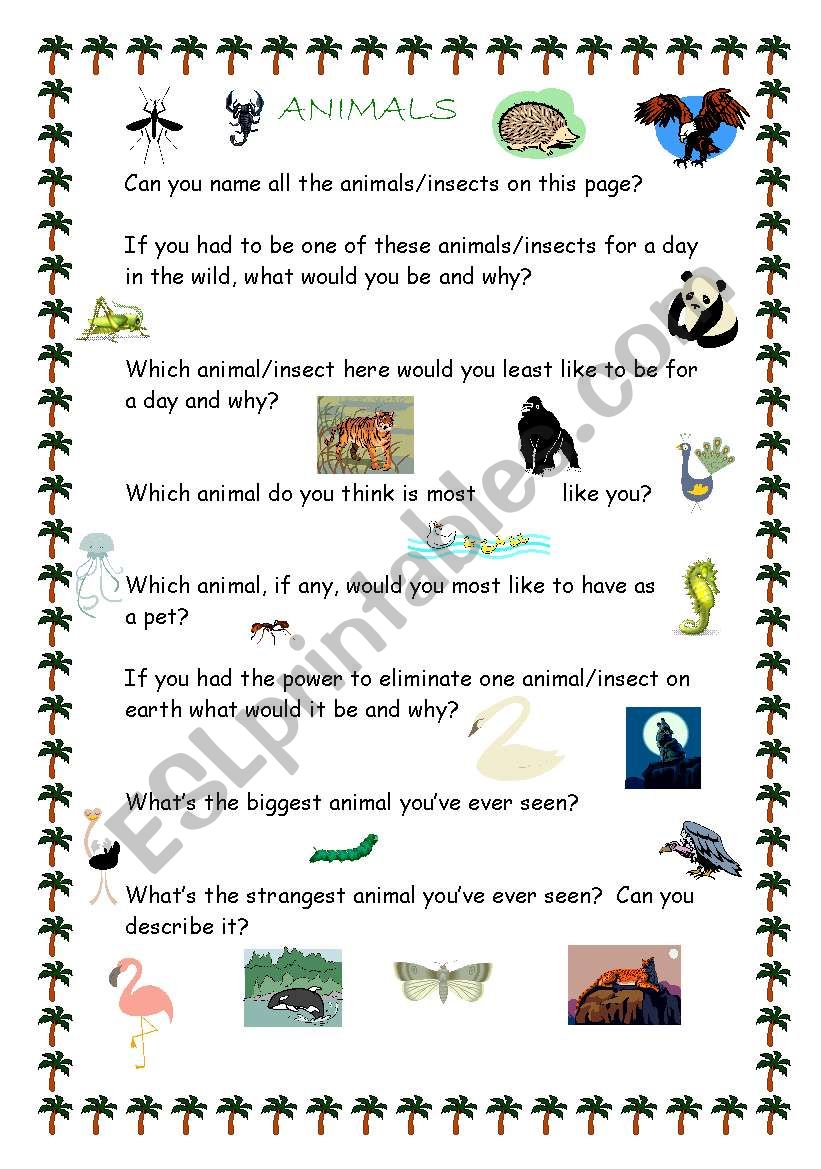 Interesting questions for conversation class (animals) - intermediate