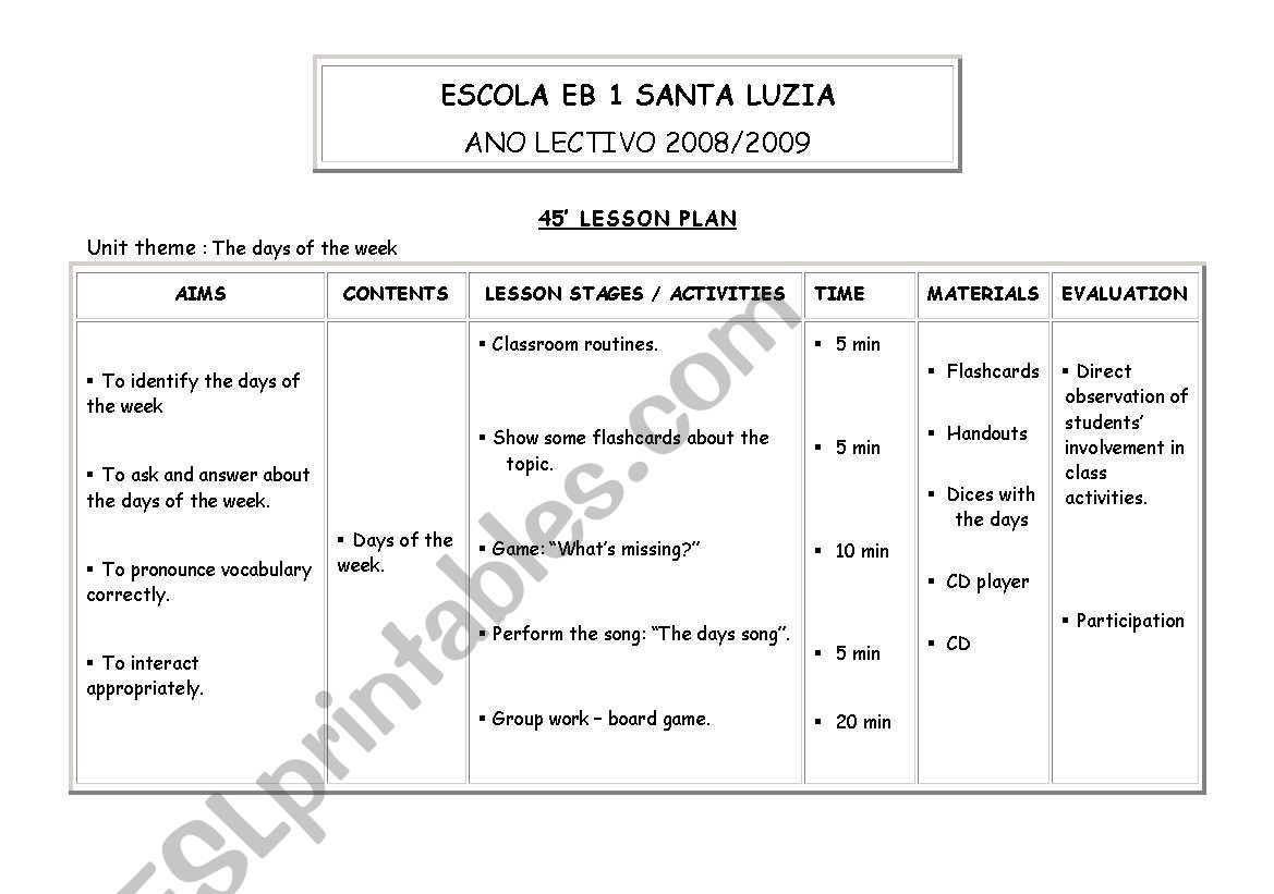 45 lesson plan - body  worksheet