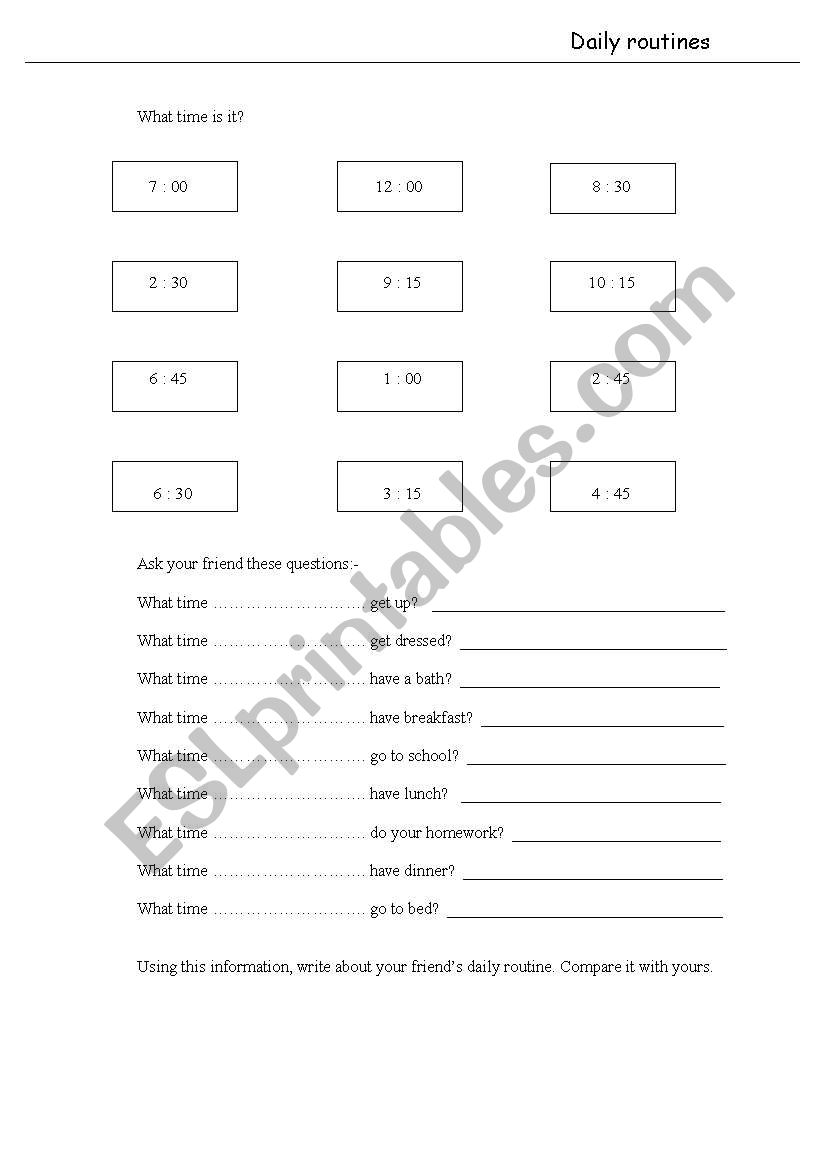 Daily Routines worksheet