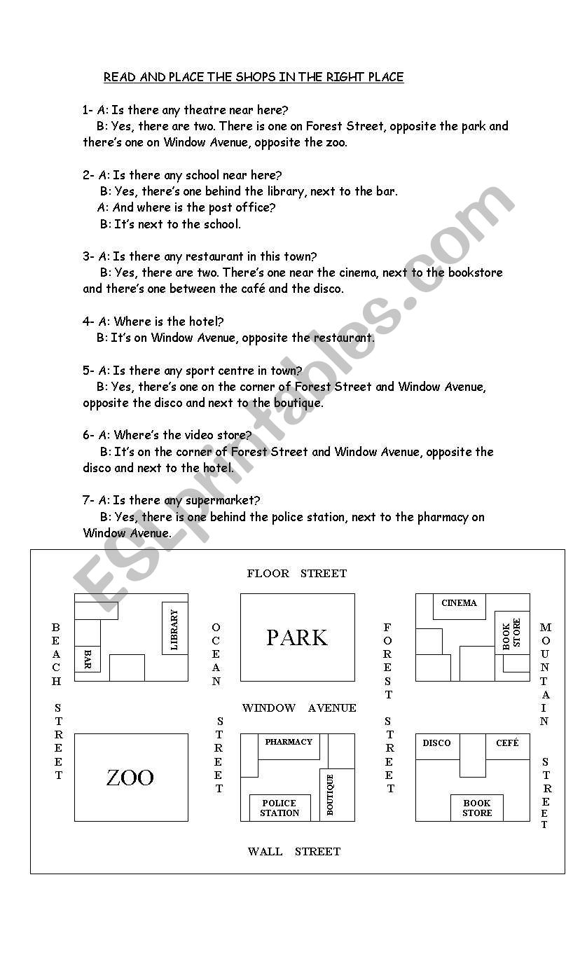 Prepositions of place worksheet