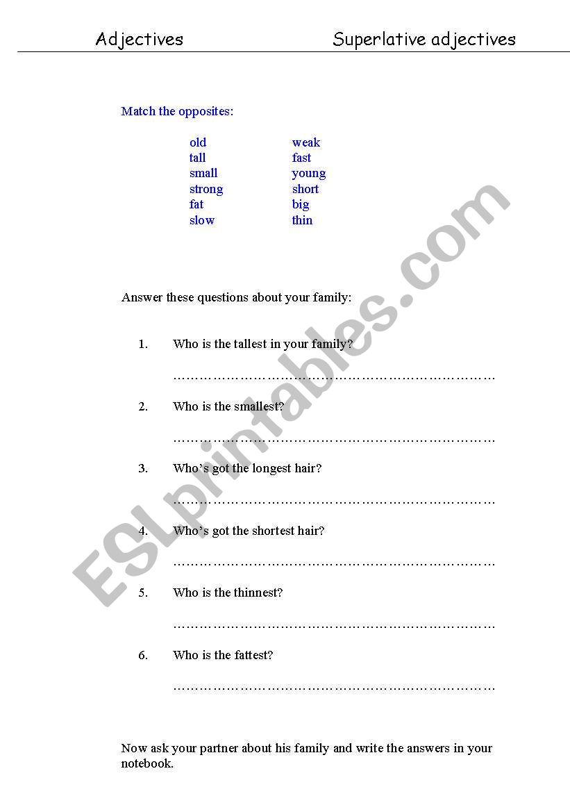 Superlative adjectives worksheet