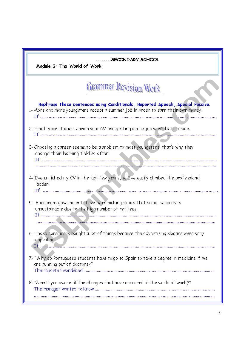 Grammar Revision Work worksheet