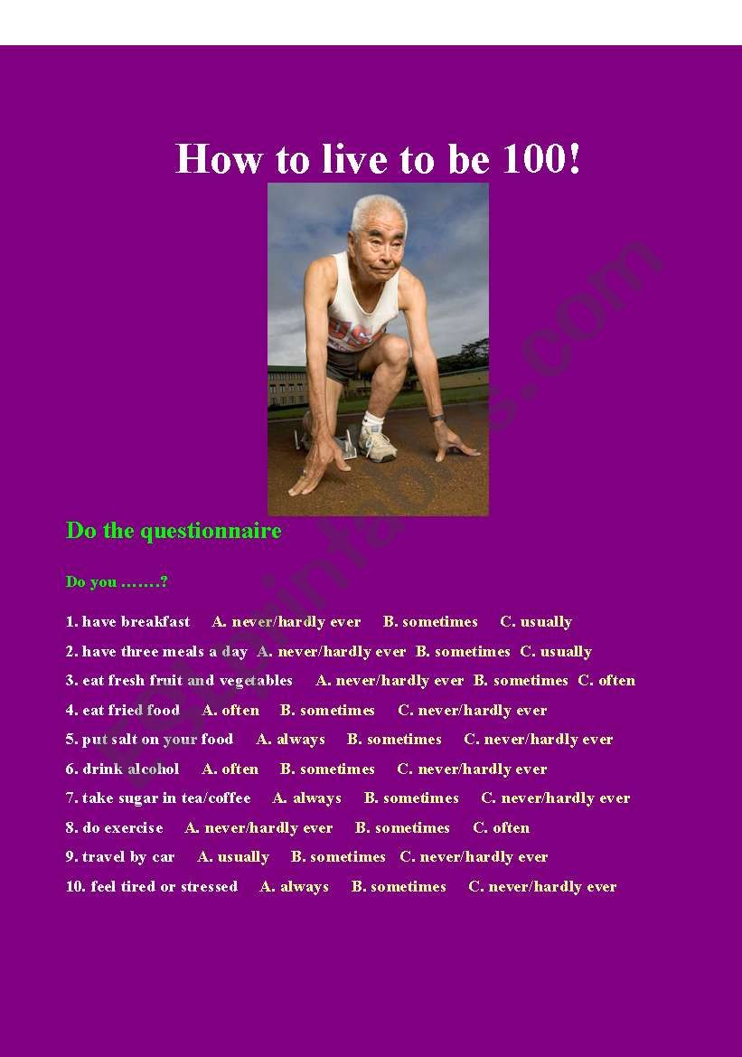 How to live to be 100! :) worksheet