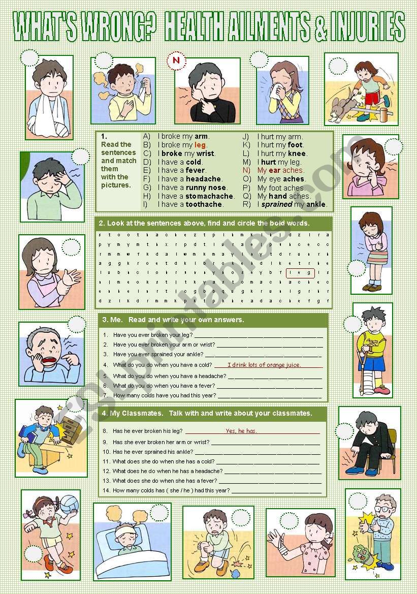 HEALTH AILMENTS & INJURIES worksheet