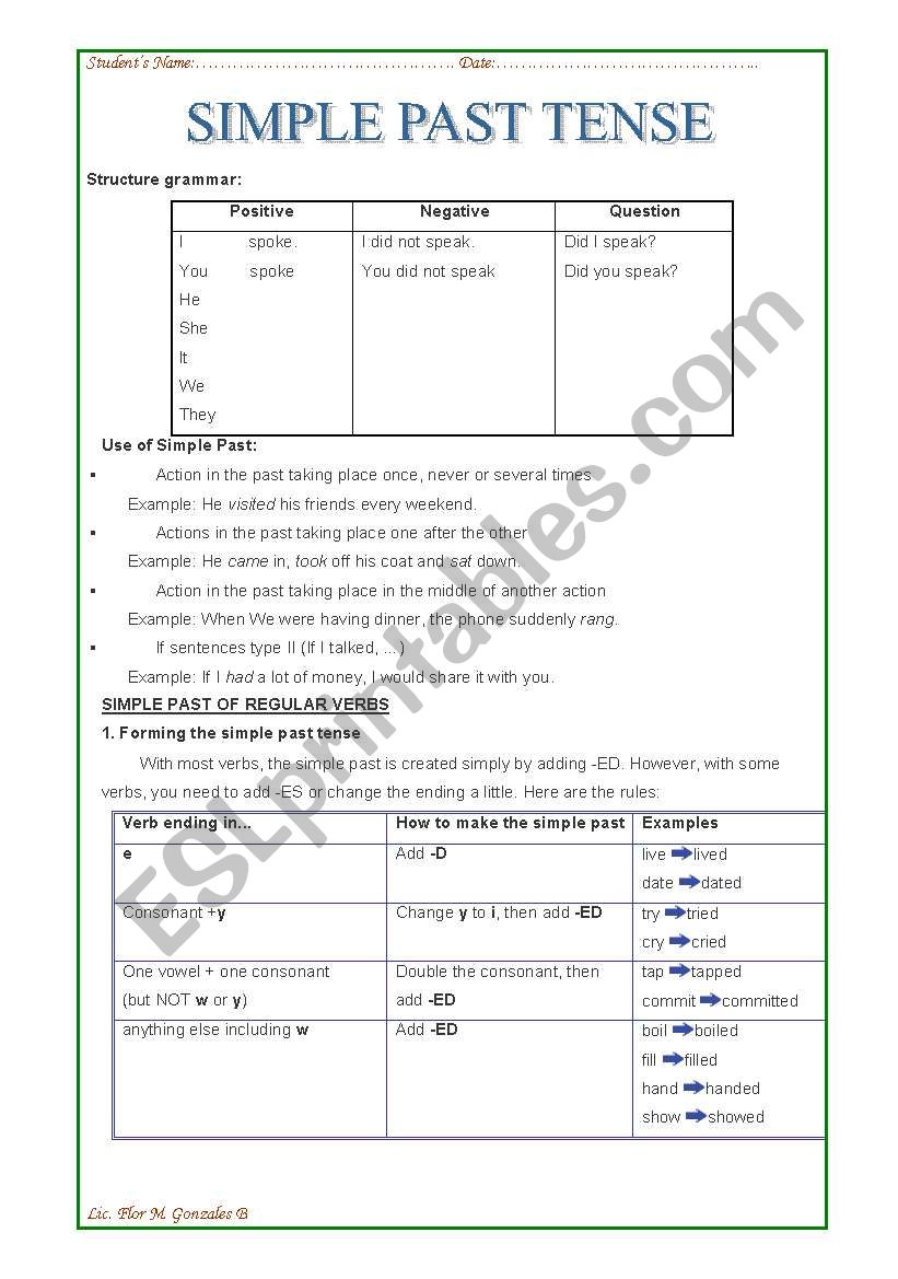 Simple Past Tense worksheet