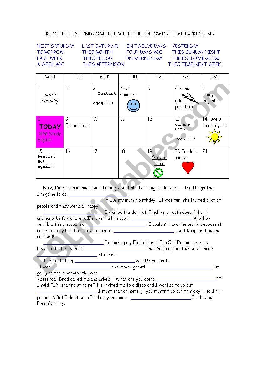 Time expressions worksheet