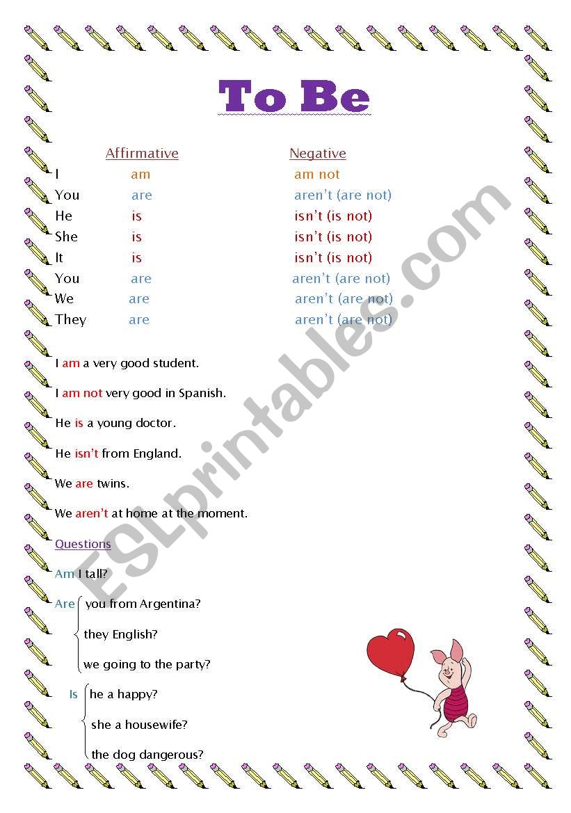 To Be worksheet