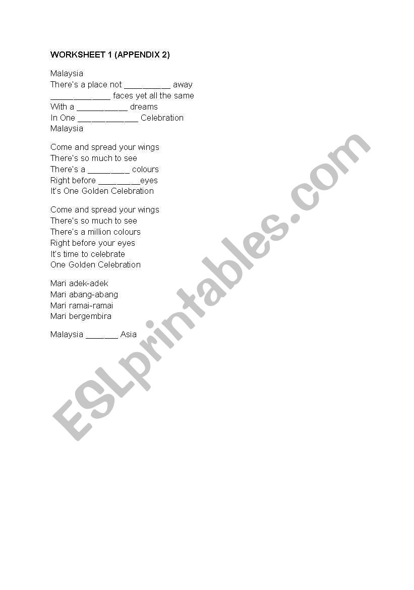Malaysia Truly Asia worksheet