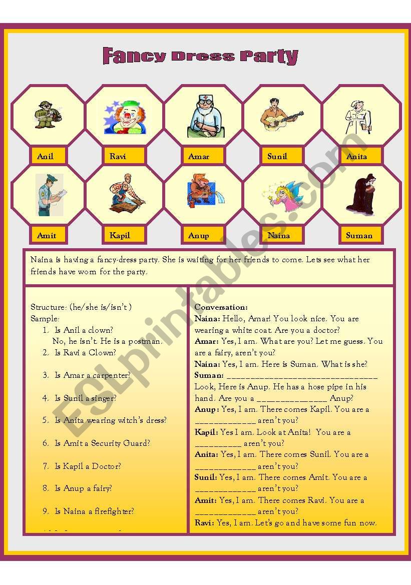 A Fancy Dress Party worksheet